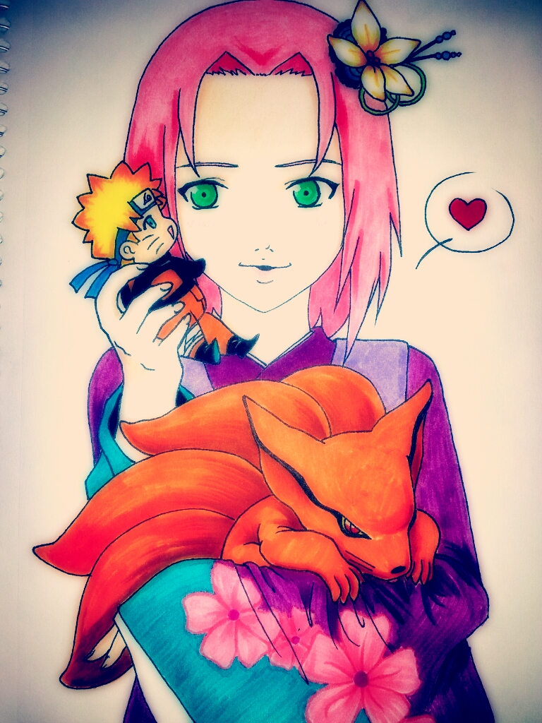 Sakura with Naruto doll and Kurama 